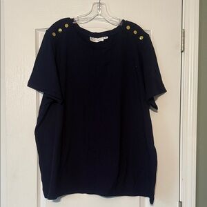 Linea Leisure Navy Blue T-Shirt with Gold Button Accents Size 3X